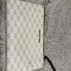 Michael Kors Signature Monogram Wristlet in White and Gray